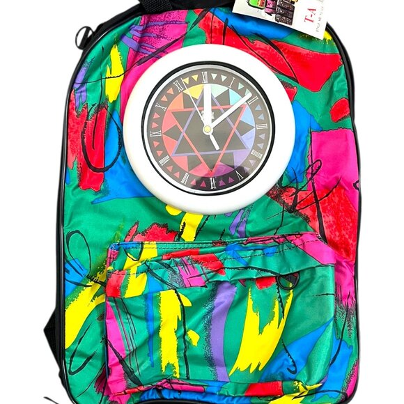 NWT Retro Vintage 90s Clock Backpack Neon Graphic Design 80s WORKS Flava Flav - Picture 1 of 13